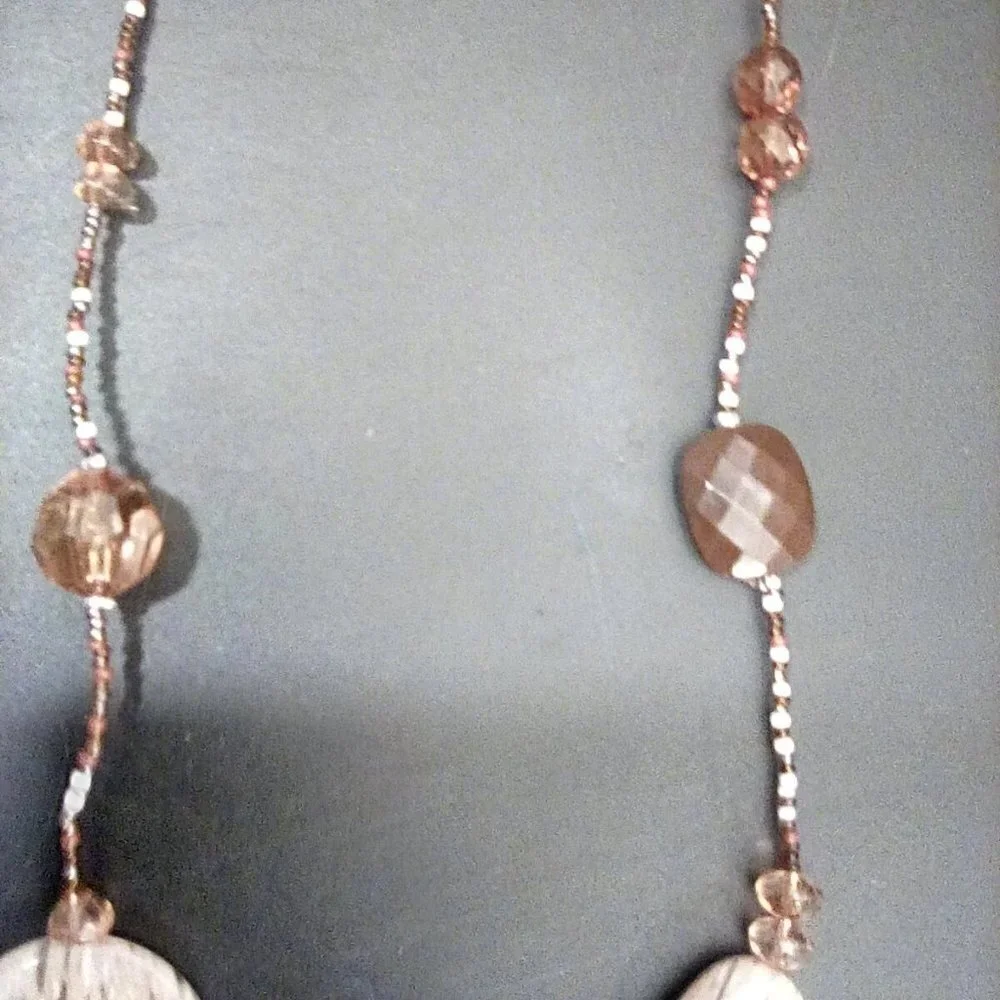 Beautiful Unique Long Beaded Necklace Neutral Colors 39